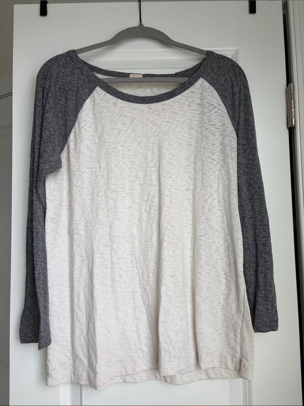 J. Crew Two-Tone Raglan Long-Sleeve Tee in White and Dark Gray